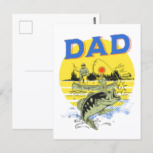 Carte Postale Fête des pères Extérieur Pêche Bateau Camping Papa