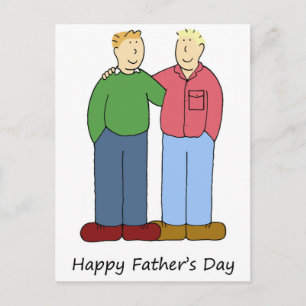 Carte Postale Fête des pères gay deux papas homme caricature cou