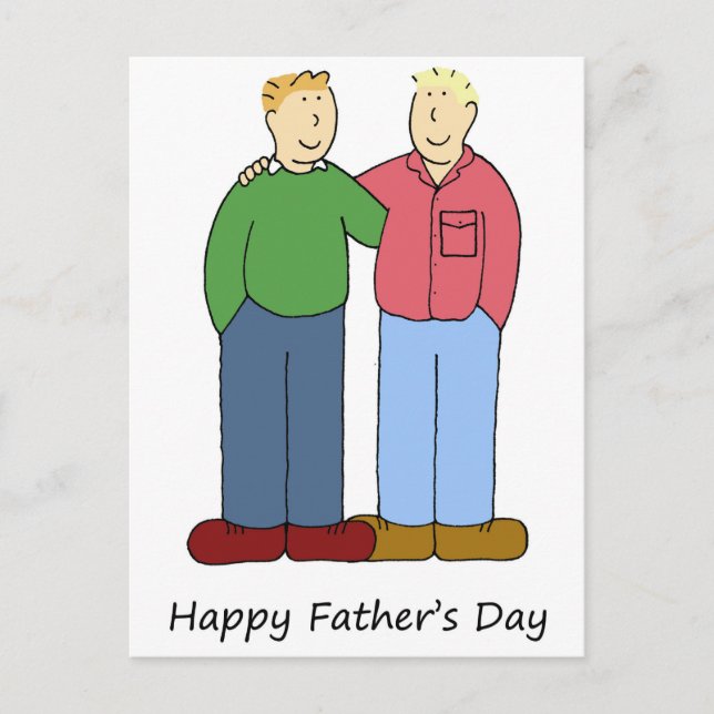 Carte Postale Fête des pères gay deux papas homme caricature cou (Devant)