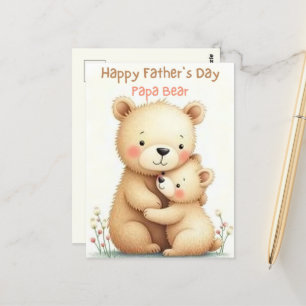 Carte Postale Fête des pères mignonne avec ours doux Pastel Anim