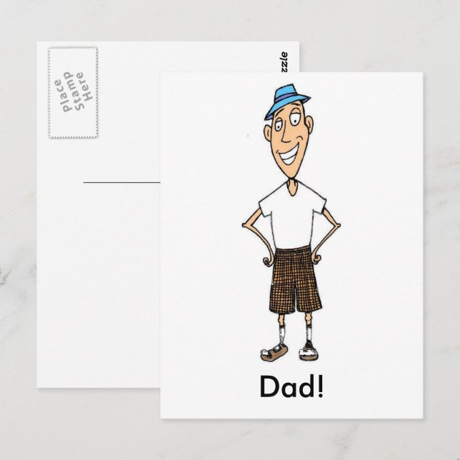 Carte Postale Fête des pères Papa dessin animé (Devant / Derrière)