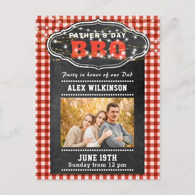 Carte Postale Fête des pères Photo Red Plaid Chalkboard BBQ Part (Devant)