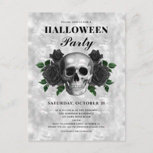 Carte Postale Fête d'Halloween Roses Noires Gothiques et Crâne