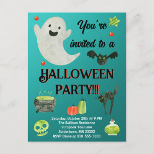 Carte Postale Fête d'Halloween Turquoise et vert