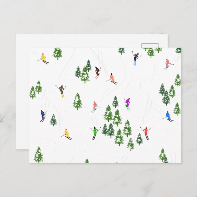 Carte Postale Fête d'Illustration de ski alpin Freeride (Devant / Derrière)