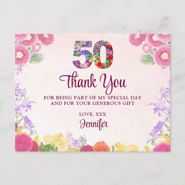 Carte Postale Fête du 50e anniversaire de Florence / Pastel 50 M (Devant)