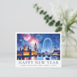 Carte Postale Fête du Nouvel An à Londres avec feux d'artifice p