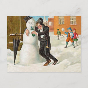 Carte Postale Fête du Nouvel An ivre, drôle vintage vacances