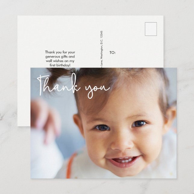 Carte Postale Fête du premier anniversaire de la petite fille Ph (Devant / Derrière)