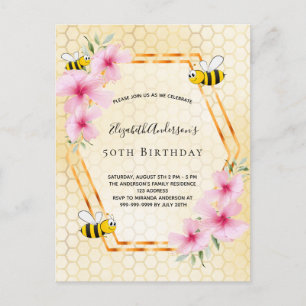 Carte Postale Fête du thé d'anniversaire 50 abeilles de nid d'ab