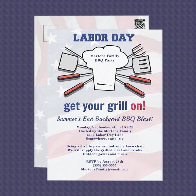 Carte Postale Fête du Travail Fête du barbecue Famille Été Grill (Labor Day Get Your Grill On Postcard.)
