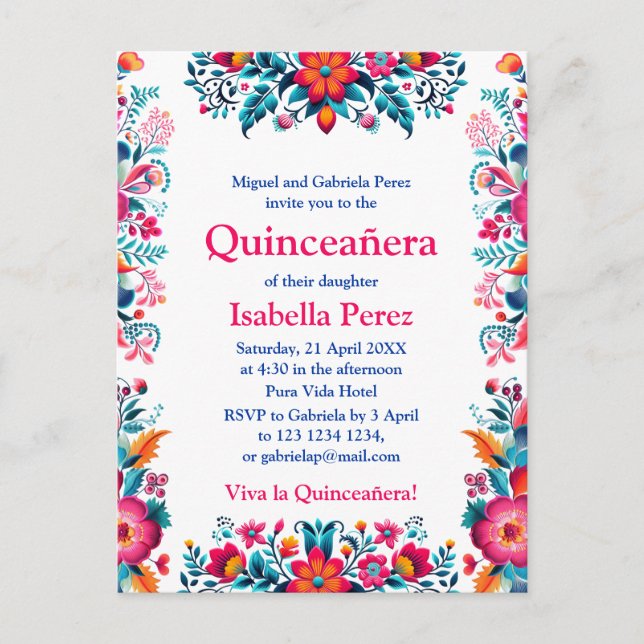 Carte Postale Fête mexicaine florale blanche pour Quinceañera An (Devant)