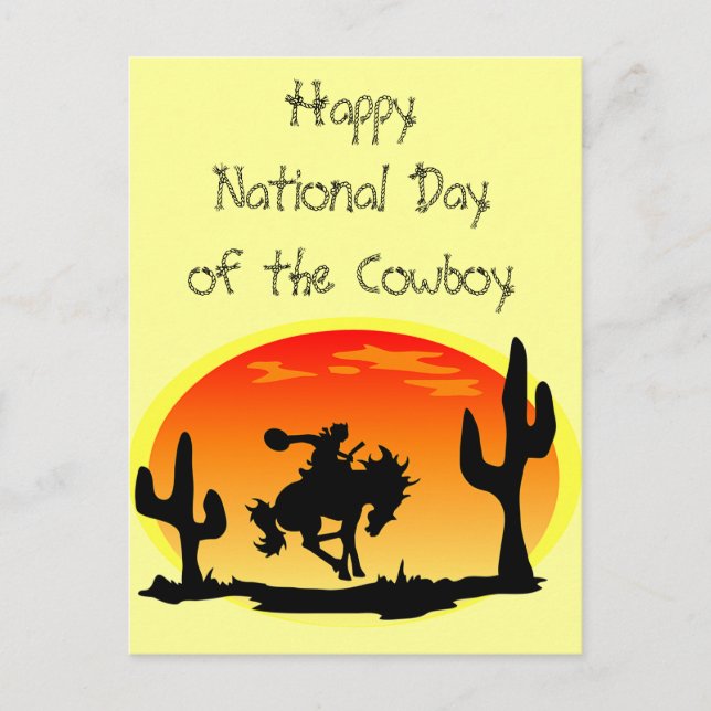 Carte Postale Fête Nationale du Cowboy Bronco Silhouette (Devant)