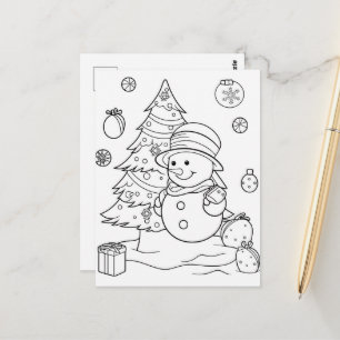Carte Postale fête Noël Snowman enfant coloration