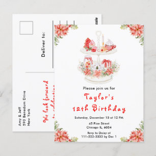 Carte Postale Fête Noël Thé Anniversaire Fête Rouge