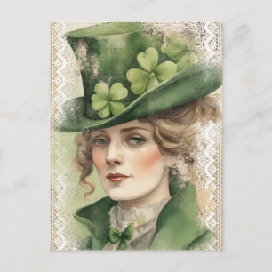 Carte Postale Fête Saint Patrick Femme Vintage