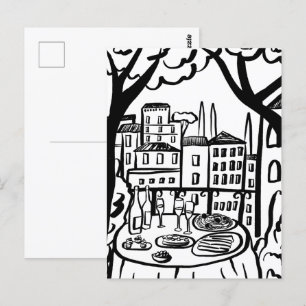 Carte Postale Fête sur la terrasse Cité fantaisiste dessinée à l