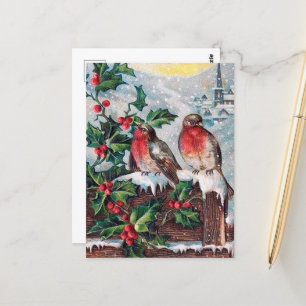 Carte Postale fête vintage Noël oiseaux Fête