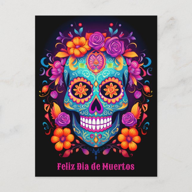 Carte Postale 🌹 Fête Whimsical : Sérénade de crâne de sucre 🌹 (Devant)