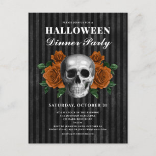 Carte Postale Fêtes de dîner Halloween Roses gothiques & Crâne