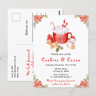 Carte Postale Fêtes de Noël Cookies et Cocoa Rouge