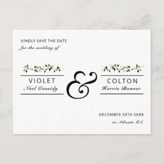 Carte Postale Fêtes d'hiver Mariage Red Berry Enregistrer la dat