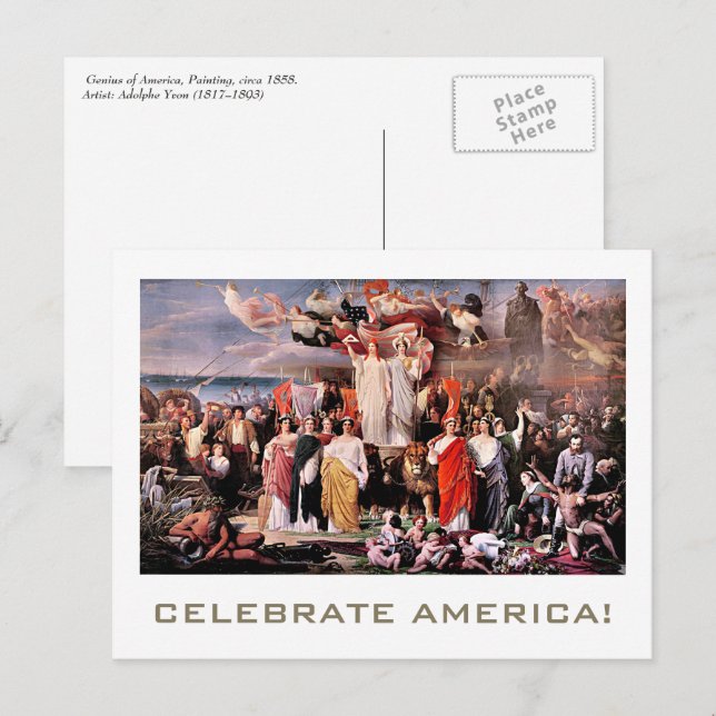 Carte Postale Fêtez l'Amérique. Art 4 juillet (Devant / Derrière)