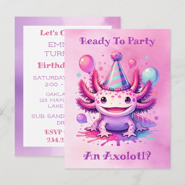 Carte Postale Fêtons l'anniversaire de la fille axolotl (Devant / Derrière)