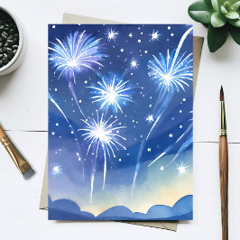Carte Postale Feu bleu | Couleur d'aquarelle Fête Feu