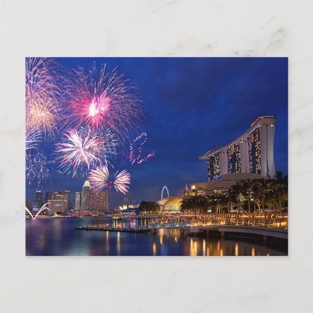 Carte Postale Feu d'artifice à Marina Bay, Singapour (Devant)