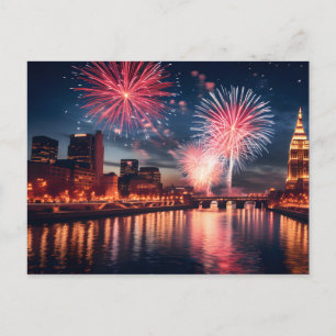 Carte Postale Feu d'artifice dans la ville de nuit