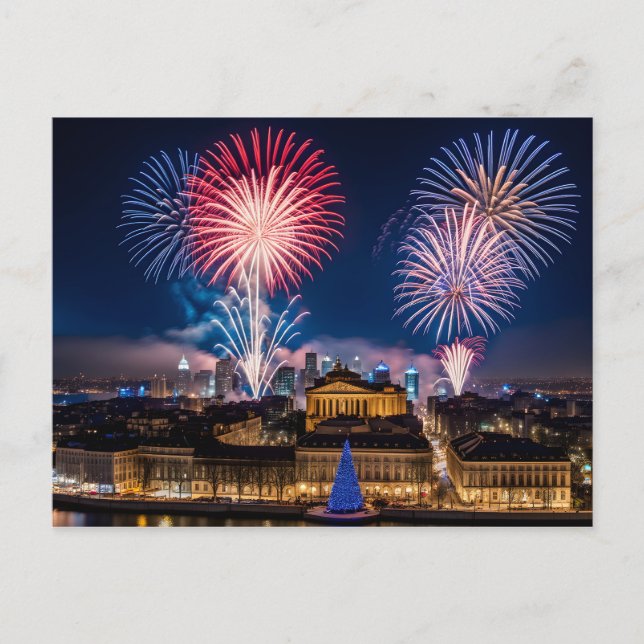 Carte Postale Feu d'artifice dans la ville de nuit (Devant)