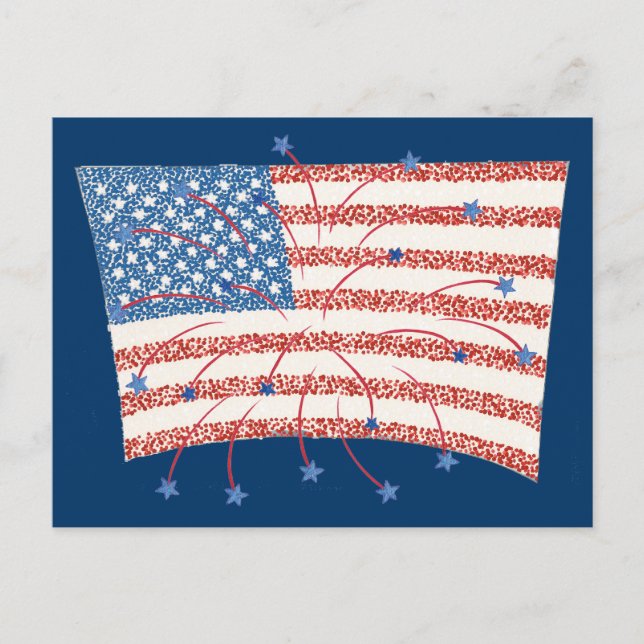 Carte Postale Feu d'artifice d'étoile patriotique sur le drapeau (Devant)