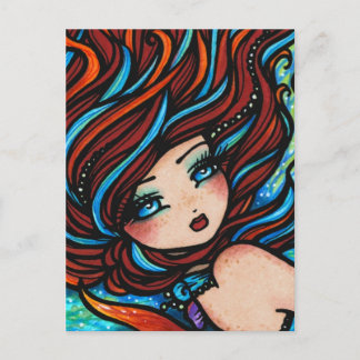 Carte Postale Feu et sirène de tête rouge glace Imaginaire sous-