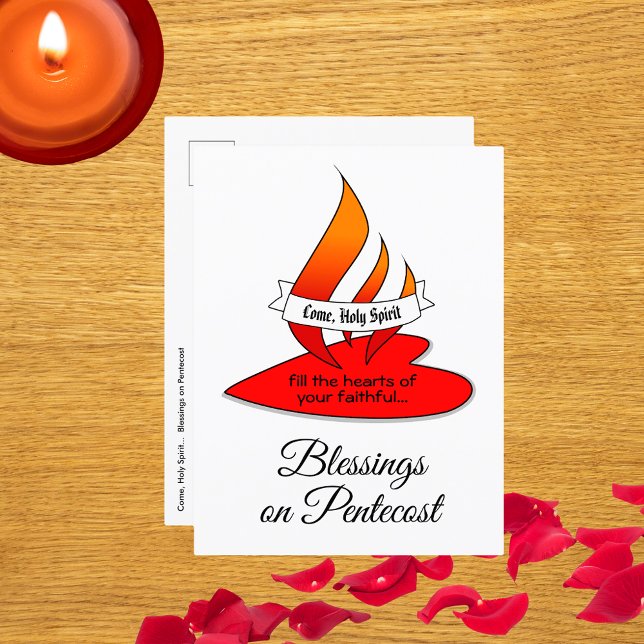 Carte Postale Feu ou flamme et coeur avec citation Pentecôte (Créateur téléchargé)