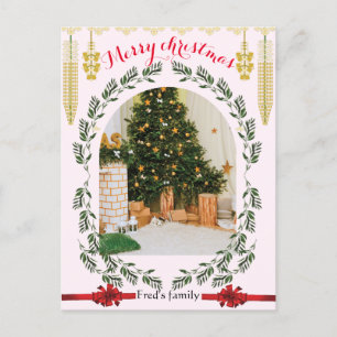 Carte Postale Feuillage de verdure arche photo Noël joyeux branc