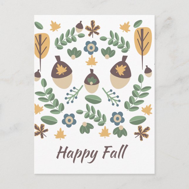 Carte Postale Feuillage floral automnal motif de glands  (Devant)