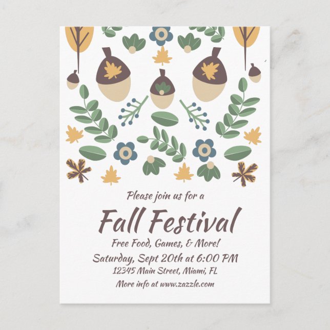 Carte Postale Feuillage floral de la fête d'automne Feuilles Gla (Devant)