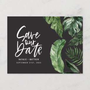 Carte Postale Feuillage tropical et lettrage manuel mariage