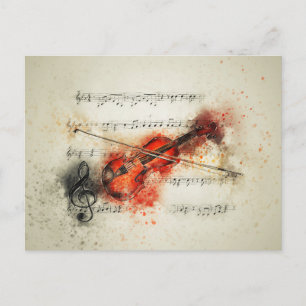 Carte Postale Feuille d'aquarelle Musique et violon