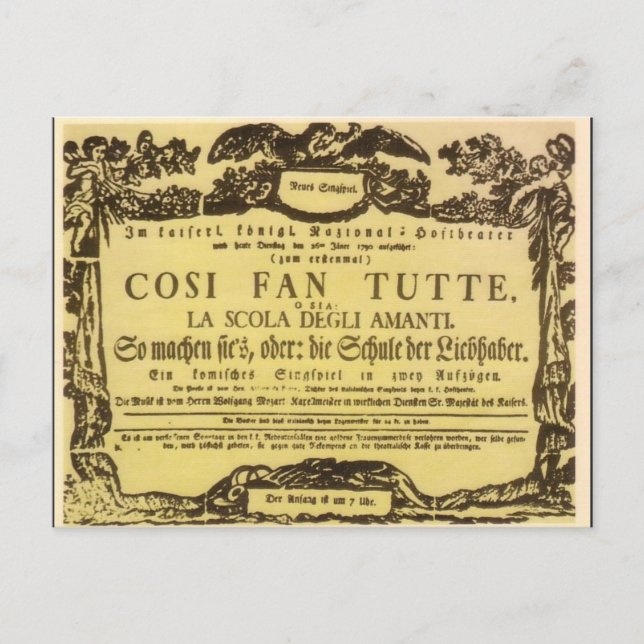 Carte Postale Feuille de lecture Così Fan Tutte (Mozart) (Devant)