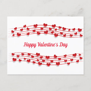 Carte Postale Feuille de musique Coeurs rouges Saint-Valentin