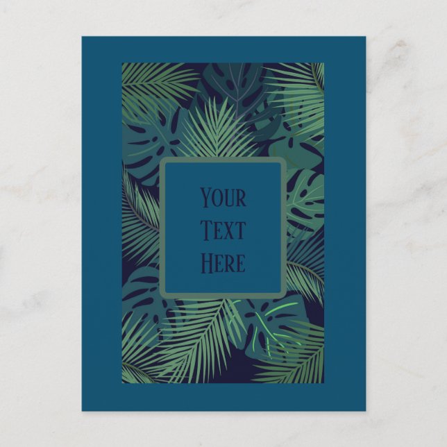 Carte Postale feuille de palmier foncé tropical moderne, fig jun (Devant)