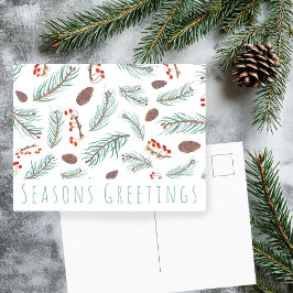Carte Postale Feuille de papier aquarelle Botanique Noël personn