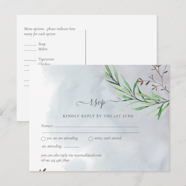 Carte Postale Feuille d'olive Mariage Poussiéreux Bleu Citron RS (Devant / Derrière)