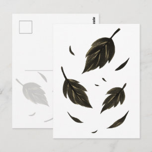 Carte Postale Feuille en chute - Nature minimaliste de l'encre s