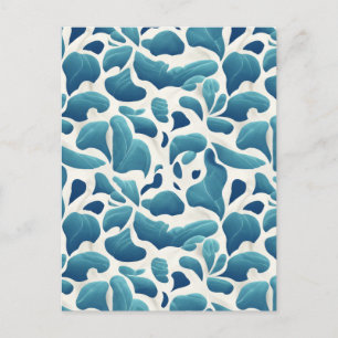 Carte Postale Feuilles Abstraits blancs et bleus Motif côtier