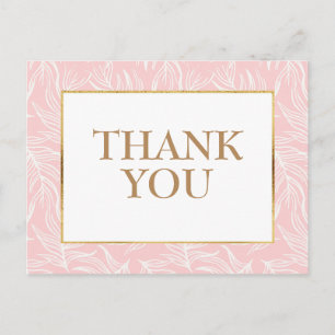 Carte Postale Feuilles blanches élégantes sur or rose Merci