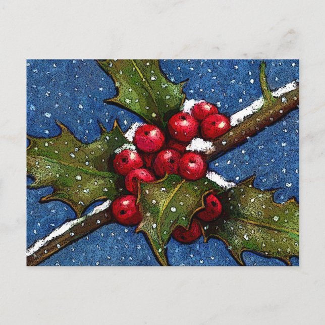 Carte Postale Feuilles creux et baies à neige (Devant)