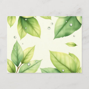 Carte Postale Feuilles d'aquarelle avec gouttes d'eau